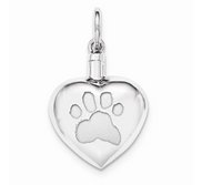 Sterling Silver Heart Shaped Paw Print Cremation Ash Filler