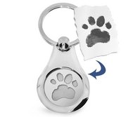 Round Stainless Steel Paw Print Keychain