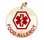 Medical Round Food Allergy Charm or Pendant