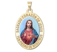 Sagrado Corazon de Jesus Medalla religiosa oval en color