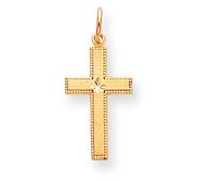 14k Gold Satin w  Diamond Cut Edge Cross Pendant