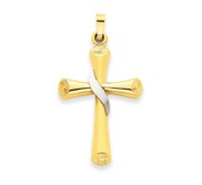 14k Two tone Hollow Cross Pendant