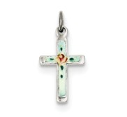 Sterling Silver Rhodium plated Enameled Cross Charm