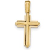 14K Gold Polished Beveled Stick Cross w frame Pendant