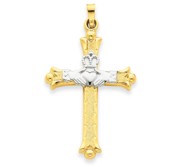 14k Two tone Claddagh Cross Pendant