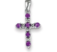 14k White Gold Amethyst   Diamond Cross Pendant