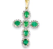 14k Diamond   Emerald Cross Pendant