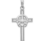 14k White Gold Polished Claddagh Cross Pendant