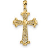 14k Diamond cut Polished Filigree Hearts Cross Pendant