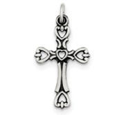 Sterling Silver Antiqued Heart Cross Charm