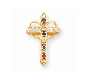 14k Genuine 6 Stone Mother  s Cross Pendant