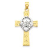 14k Two tone Claddagh Cross Pendant