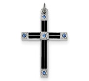 Sterling Silver Rhodium plated Enameled   Blue CZ Cross Pendant