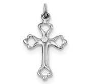 Sterling Silver Rhodium plated Budded Cross w CZ Charm