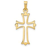 14k Polished Cut out Fleur de Lis Cross Pendant