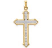 14k w Rhodium Polished and Textured Passion Cross Pendant