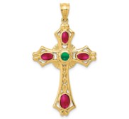 14k Ruby   Emerald Cabochon Cross Pendant