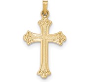 14k Textured and Polished Fleur de lis Cross Pendant