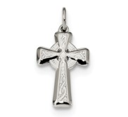 Sterling Silver Polished   Textured Celtic Cross Pendant