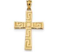 14k Polished Greek Key Cross Pendant