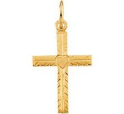 14K YELLOW GOLD CHILD S CROSS PENDANT W HEART