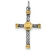 Sterling Silver Antiqued   18k Gold   plated Cross Pendant