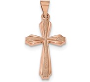 14K Rose Gold Textured  Brushed and Polished Passion Cross Pendant