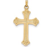 14k Textured and Polished Fleur de lis Cross Pendant