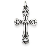 Sterling Silver Antiqued Heart Cross Charm