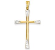 14k   Rhodium Diamond Cut Hollow Cross Pendant