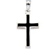 14K White Gold CROSS W BLACK EPOXY