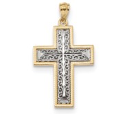 14k Two tone Polished Filigree Cross Pendant