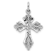 10k White Gold Diamond Cut CROSS CHARM