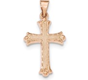 14K Rose Gold Brushed and Polished Budded Cross Pendant