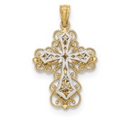 14k Y W Gold Polished 2 Level Filigree Cross Pendant