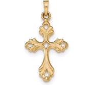 14k Polished Fleur De Lis Cross Pendant