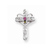 14k White Gold Genuine Mother  s Cross Pendant