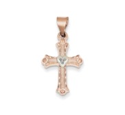 14k Two tone Rose   White Gold Diamond Cross Pendant