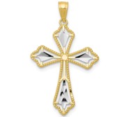 10k   Rhodium Diamond Cut Cross Pendant