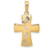 14K w Rhodium Footprints Cross Pendant