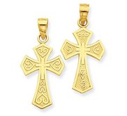 14k Yellow Gold Reversible  God Loves  Cross Pendant