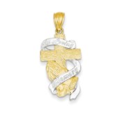 14k Yellow Gold Rhodium Plated In Memory of Cross