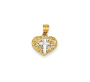 14k w Rhodium Cross in Heart Pendant