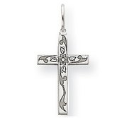 14k White Gold Laser Designed Cross Charm