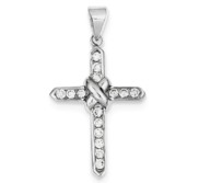 Sterling Silver Rhodium plated CZ Cross Charm