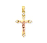 10k Two tone CZ Crucifix Pendant