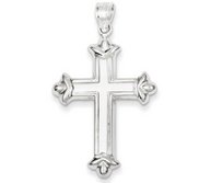 Sterling Silver Rhodium plated Fleur de lis Cross Pendant