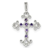 Sterling Silver Purple CZ Cross Charm