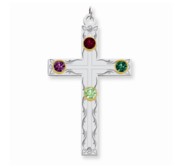 Sterling Silver 14k Bezel Crystal Family Cross Pendant