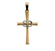 14K TWO TONE GOLD CROSS PENDANT W WEDDING BANDS